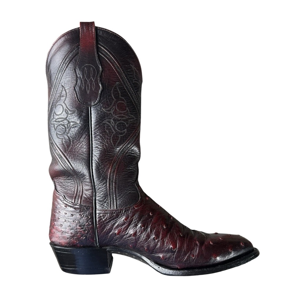 TONY LAMA Full Quill Ostrich Cowboy Boots Burgundy Western USA 9.5 D
